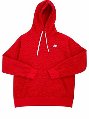 Nike Red Pullover Hoodie with White Logo and Drawstrings